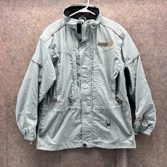 Spyder Ski Jacket Women 10 Green Hooded Full Zip Winter Coat Parka Vintage XT - Picture 1 of 13